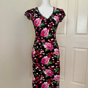 Pink and Black Bodycon Rockabilly Midi Dress